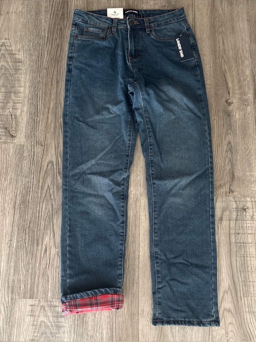 Lands' End Women's Flannel Lined Straight Jeans Size 4 NWT